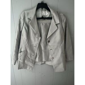 Oscar de la Renta Pink Label Bergdorf Goodman Silver sheen Suit Size 16 Vintage